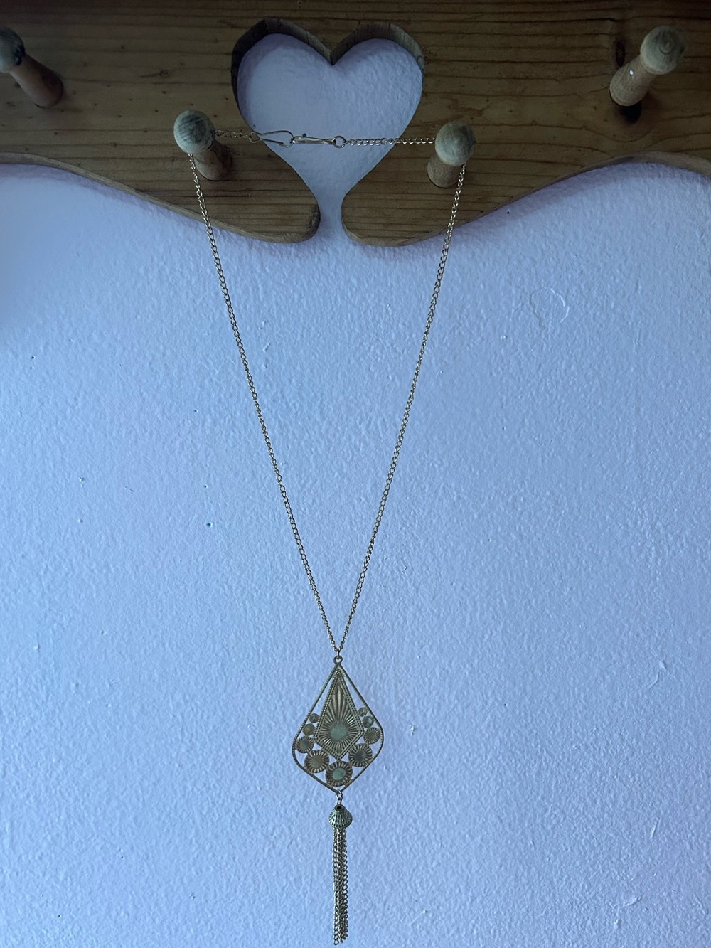 Gold Teardrop Pendant Tassel Necklace